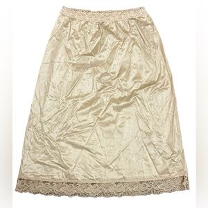 Vintage Deena Beige Cream Feminine Slip with Lace Trim Skirt Made in USA Medium